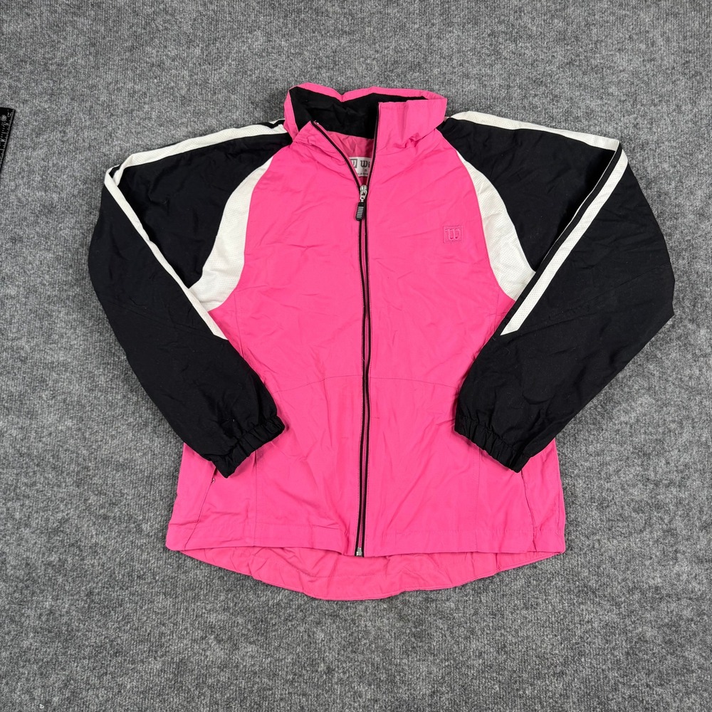 Wilson Windbreaker Jacket Womens Size S Pink Black Full Zip Athletic Sporty